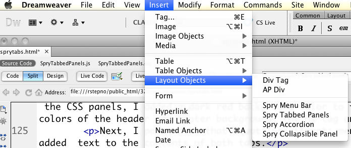 Dreamweaver menus