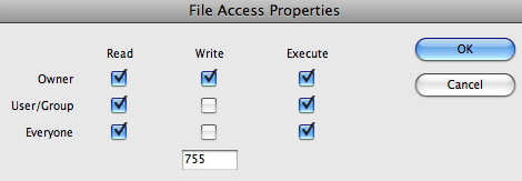 CHMOD dialogue box in Dreamweaver