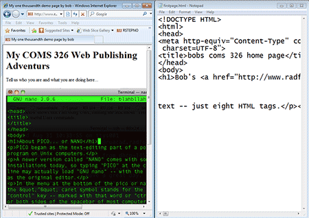 Screen shot of web editing