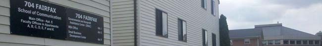 Exterior of RU Communication building showing proximity to North wall of Dalton Hall
